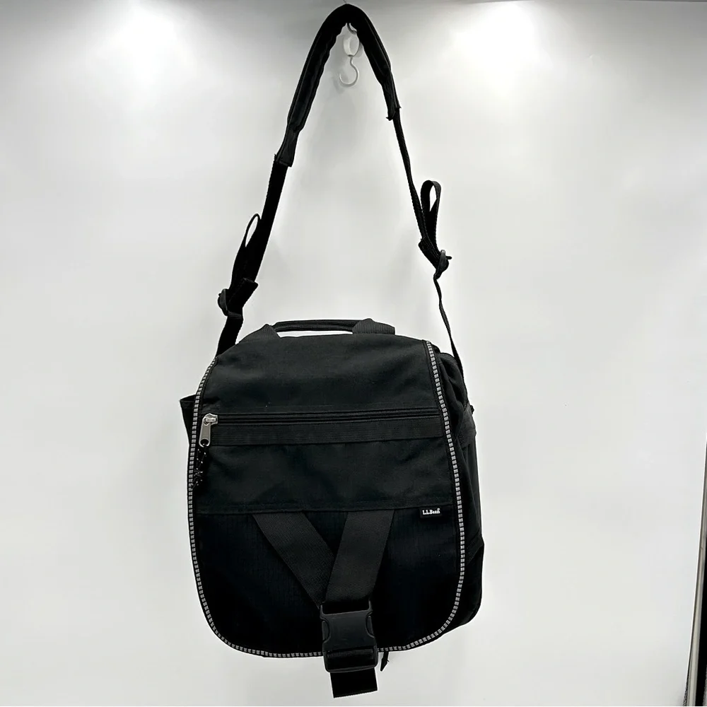 Vtg LL Bean Laptop Travel Bag 12 x 15 Inch Canvas‎ Zip Crossbody Strap Black